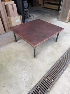 Copper Top Coffee Table With Industrial Metal Tubular Base