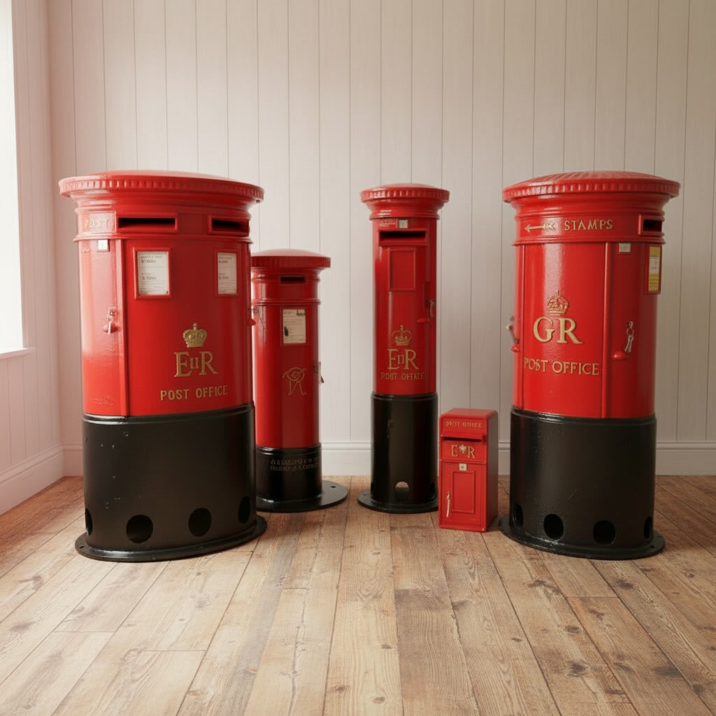 Buy Antique Original Royal Mail Post Box, Pillar Boxes, Antique Letter Boxes and Red Post Boxes in Pole Mounted and Floor Standing Options Fully Refurbished At UKAA