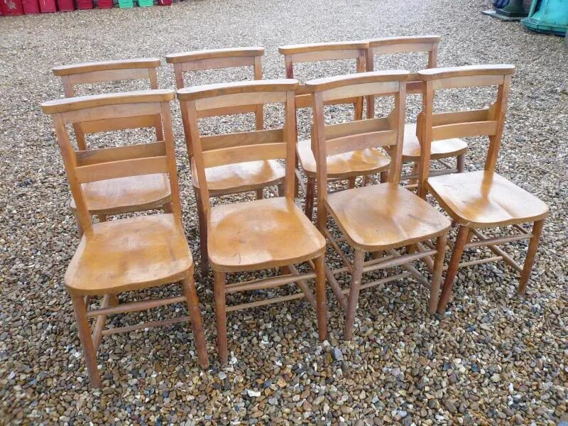 Antique Set of 8 Church Chairs - 3751