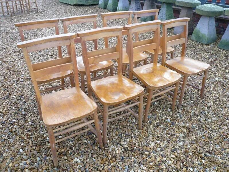 Set of 8 Antique Church or Chapel Chairs - 3756