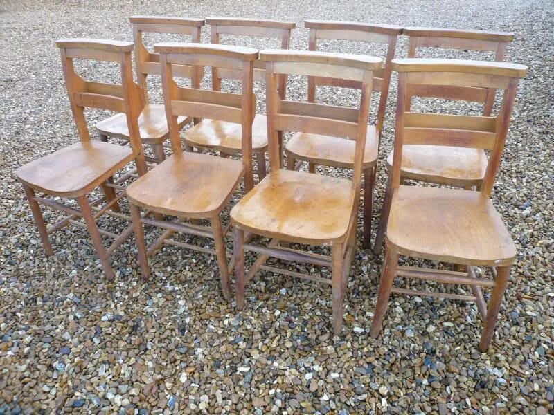 Set of 8 Antique Church / Chapel Chairs - 3757