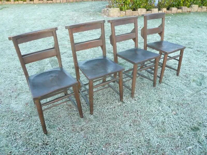 Set of 4 Original Reclaimed Church Or Chapel Chairs - 3510