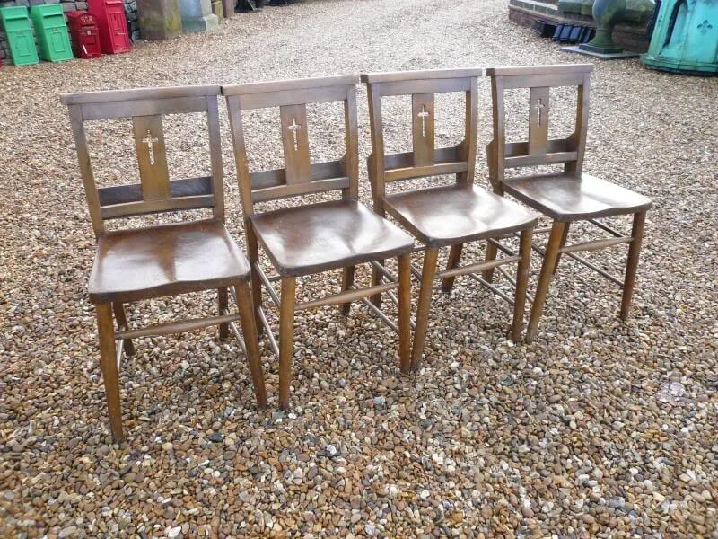 Set of 4 Antique Church Chairs - 3328