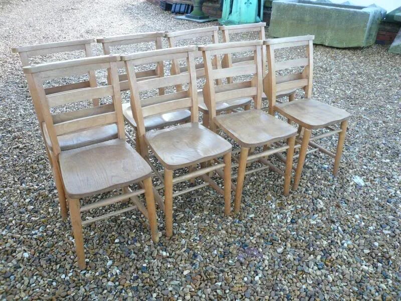 Set of 8 Reclaimed Chapel or Church Chairs - 3714
