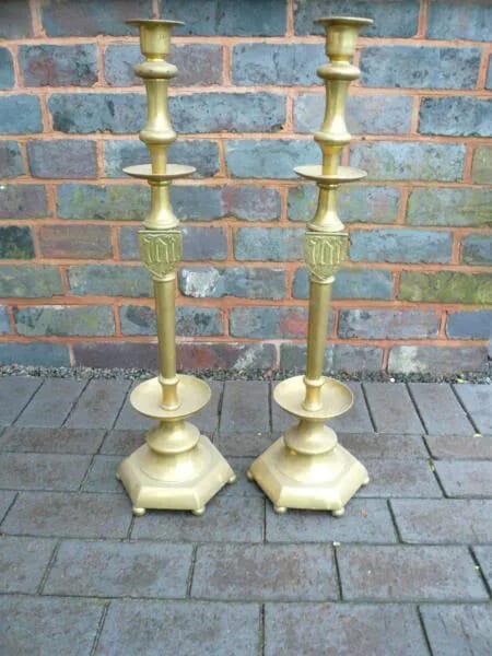 Original Pair Of Antique Victorian Brass Candlesticks - 3390