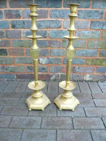 Original Pair Of Antique Victorian Brass Candlesticks