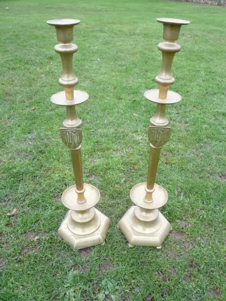 Antique Pair Of Victorian Brass Candlesticks  - 3392