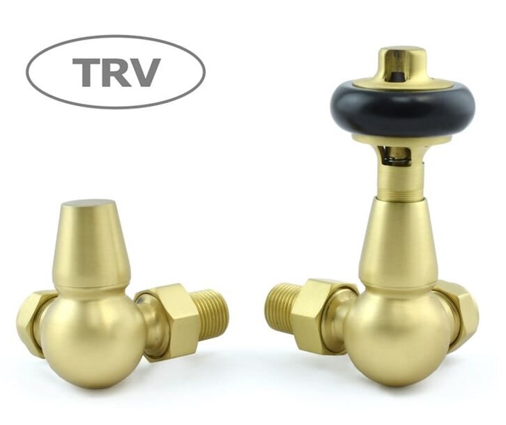 Pair Of Thermostatic Corner Brushed Brass Radiator Valves - Farbbcort