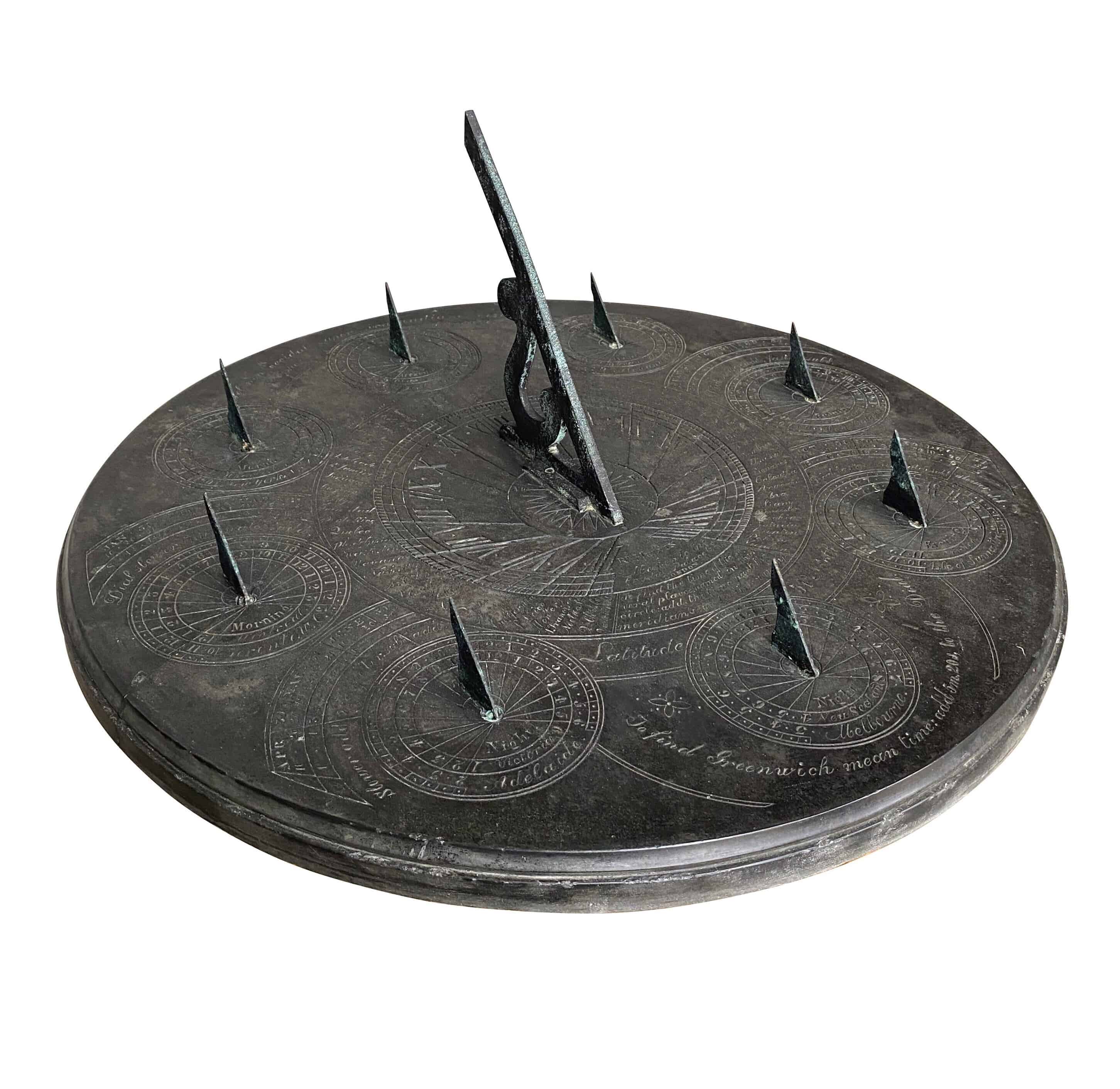 Rare Antique Richard Melvin Garden Circular Slate Sundial