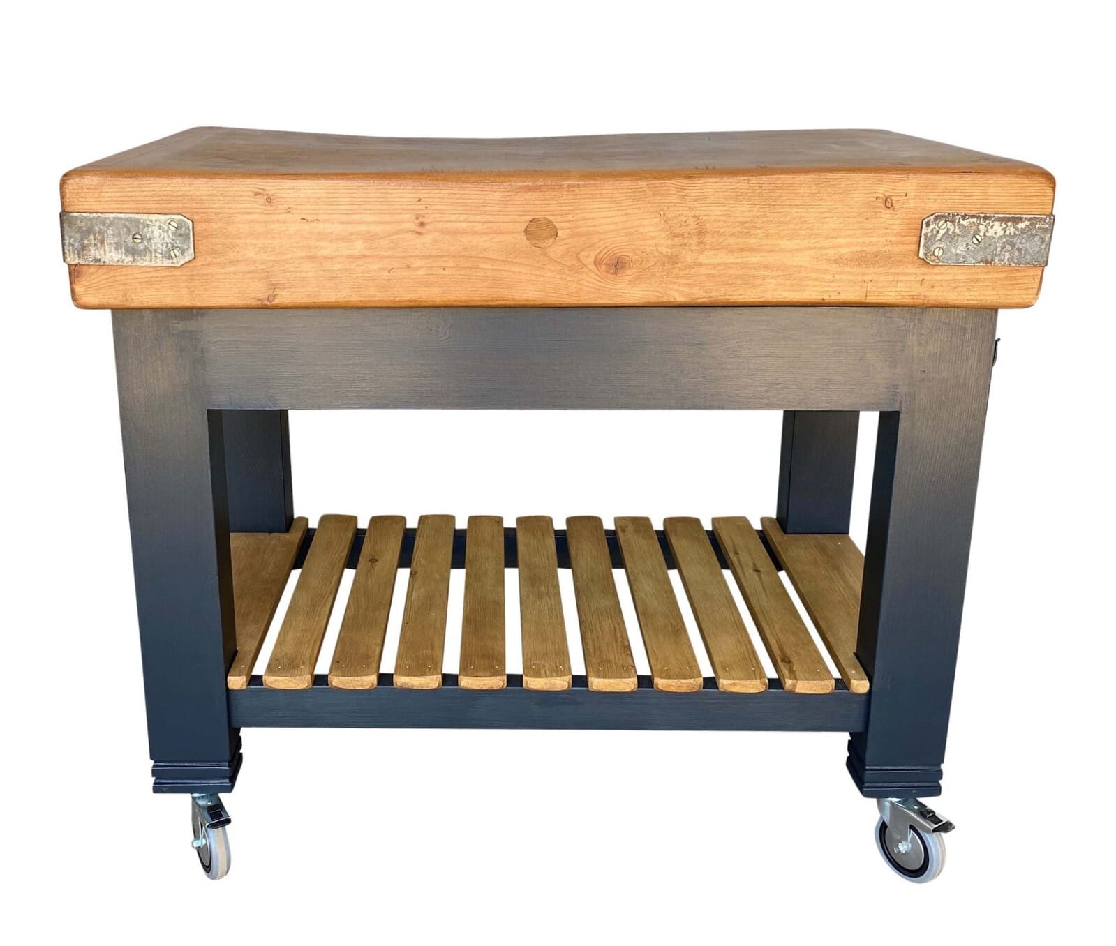 Original Butchers Block Top on Bespoke Base With Shelf - D1680