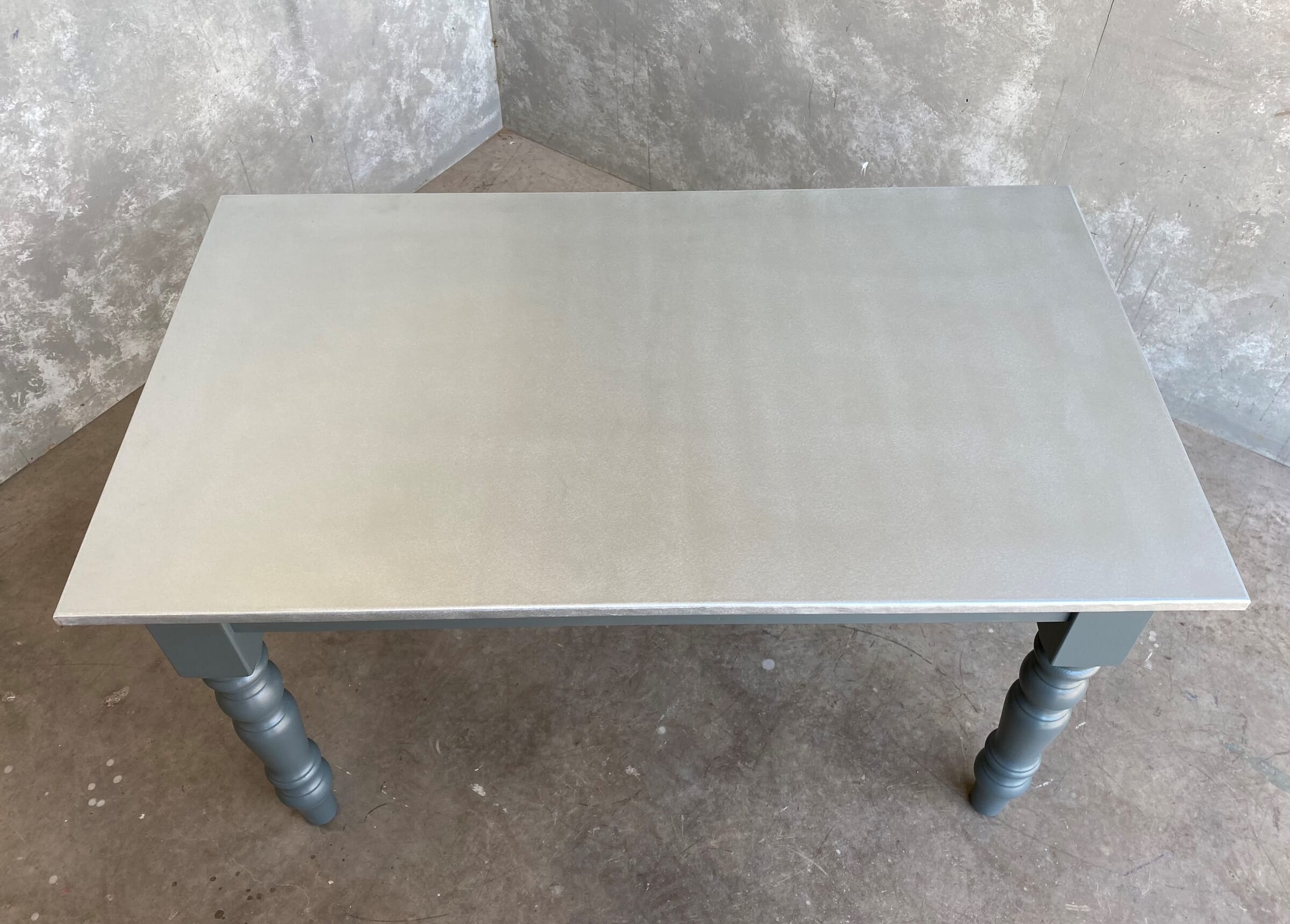 Bespoke Matt Zinc Top Kitchen Table With Painted Base