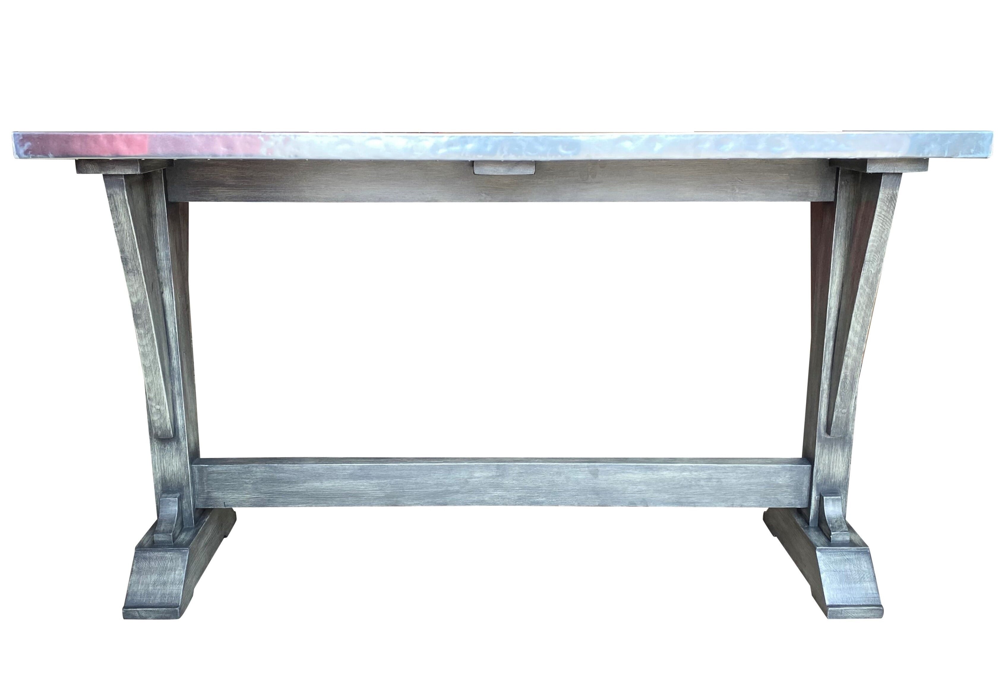 Bespoke Natural Zinc Top Table On Gothic Style Base - D1700