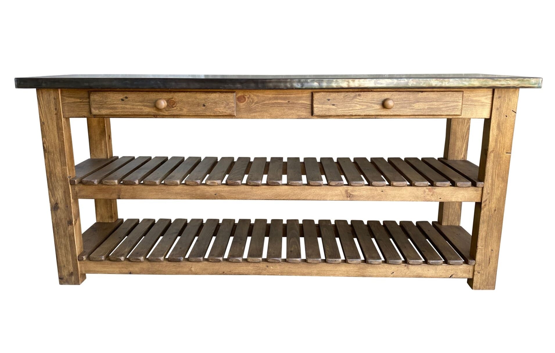 Bespoke Antique Zinc Kitchen Unit With Slatted Shelves - D1701
