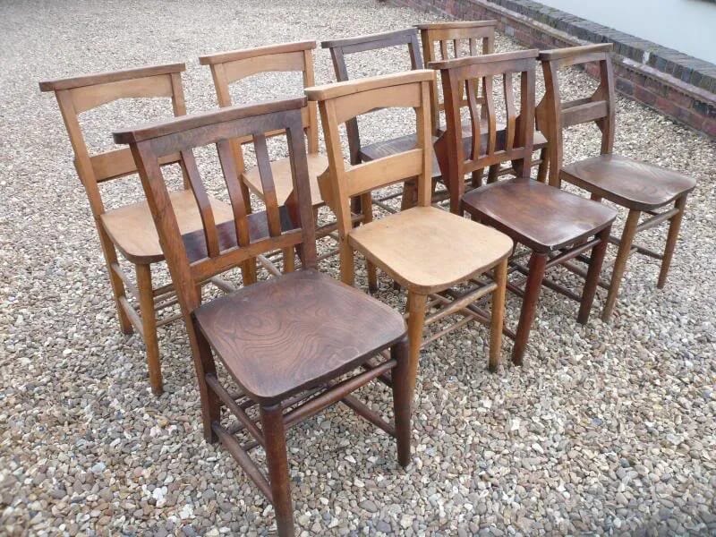 Set of 8 Wooden Church Chairs - 3822