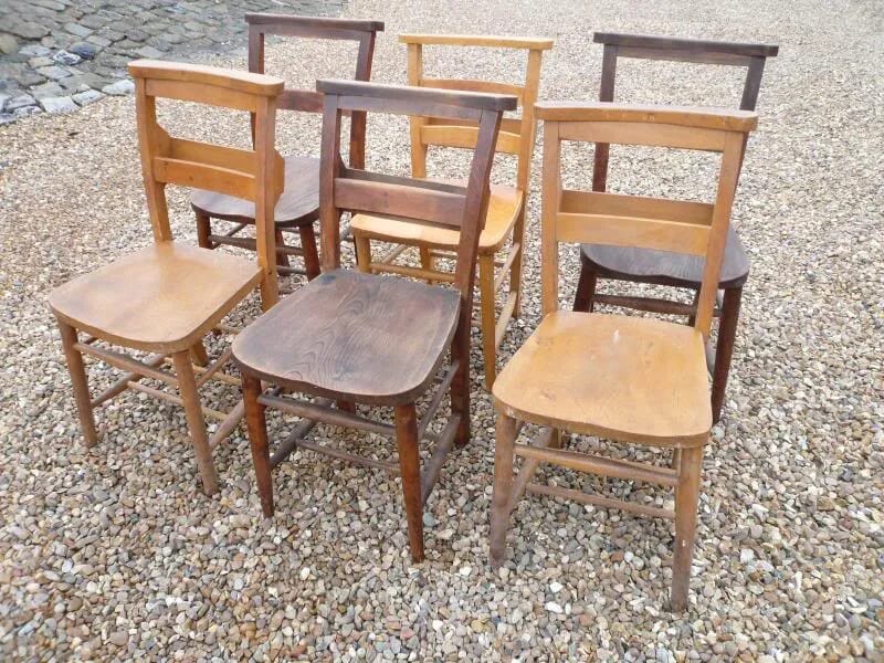 Set of 6 Reclaimed Original Church Chairs - 3823
