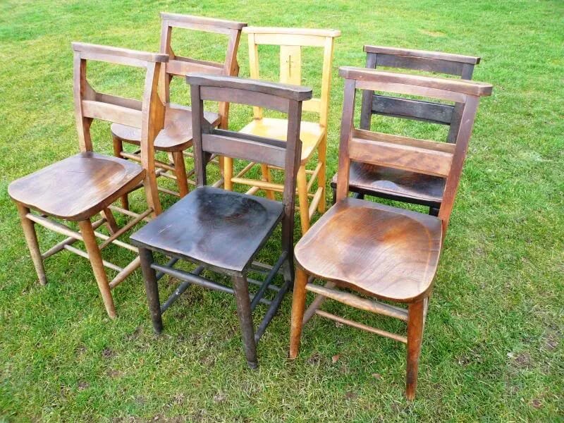 Set of 6 Original Antique Church Chairs - 3832