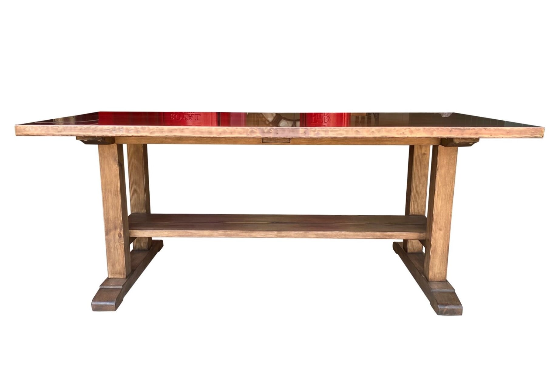 Bespoke Antiqued Copper Table With Refectory Style Base - D1719