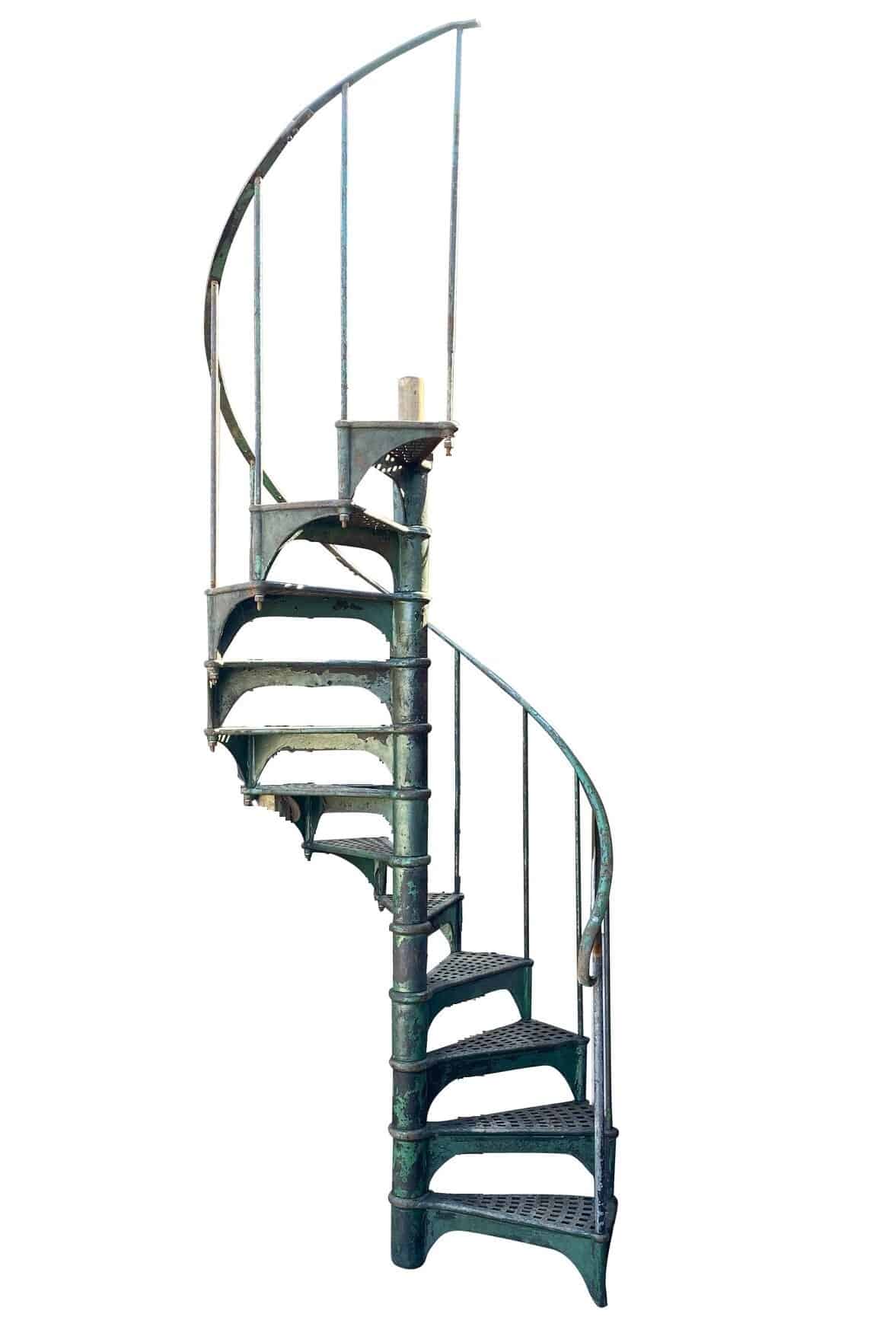 Industrial Green Cast Iron Spiral Staircase