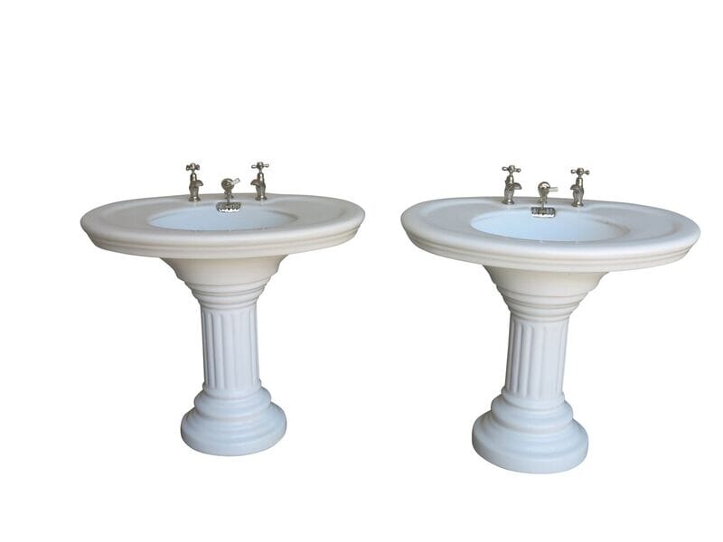Porcelain Bathroom Sink On Pedestal Circa 1890 - 8832a/8832b