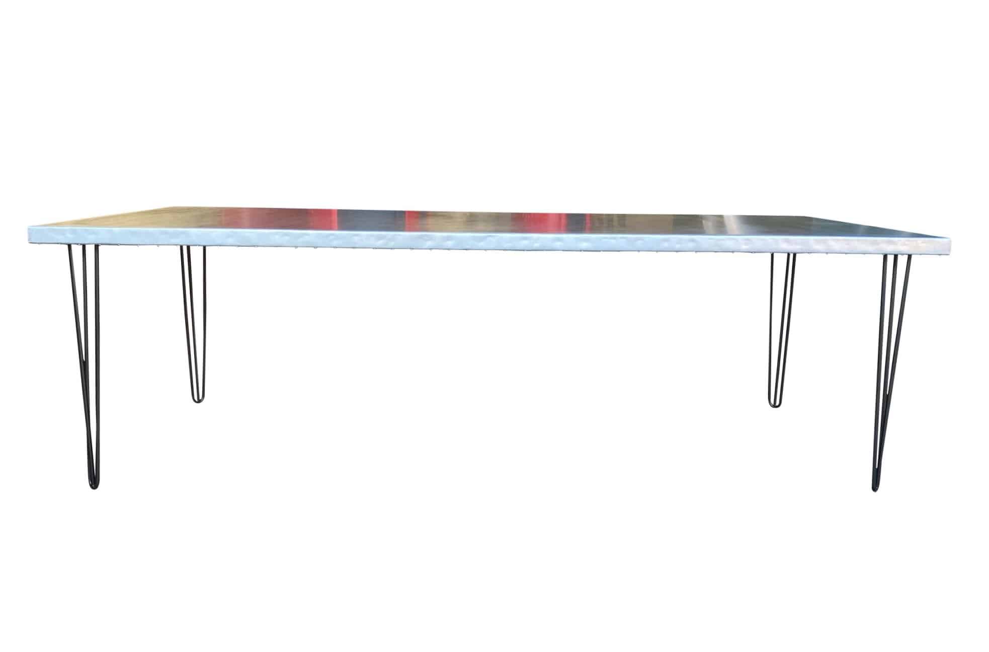 Handmade Matt Zinc Top Table With Metal Hairpin Legs