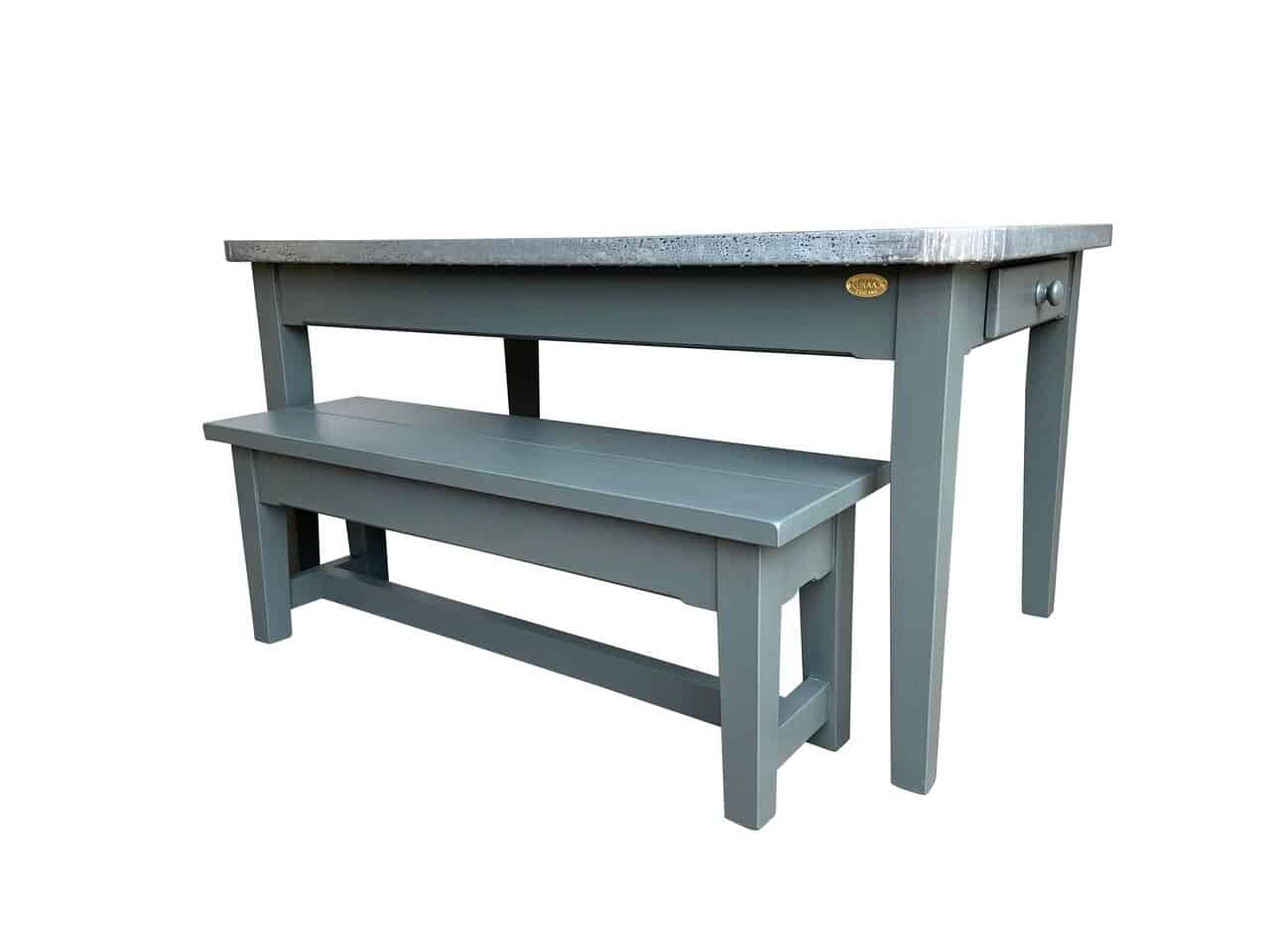 Bespoke Distressed Zinc Kitchen Table & Bench