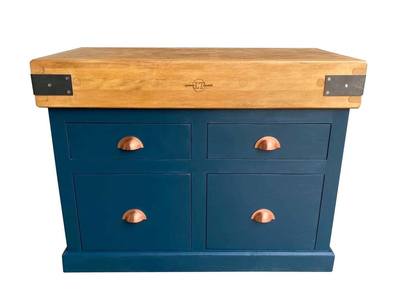 Original Butchers Block Top on Wooden Base With Drawers - D1738