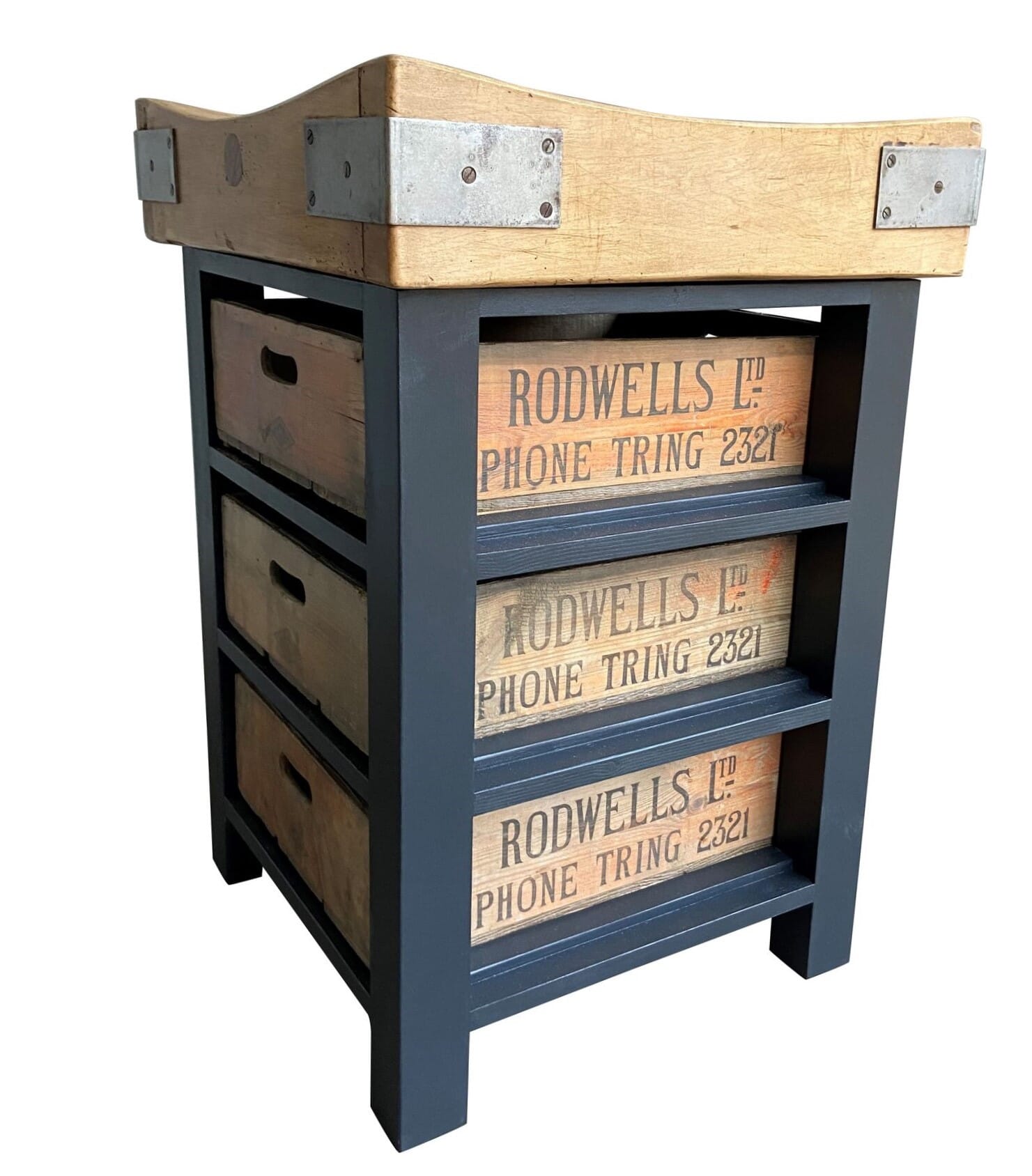 Original Butchers Block With Original Old Wooden Crates - D1743