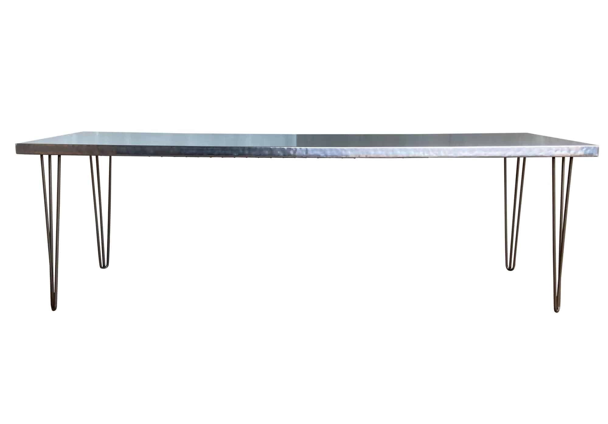 Handmade Natural Zinc Top Table With Metal Hairpin Legs
