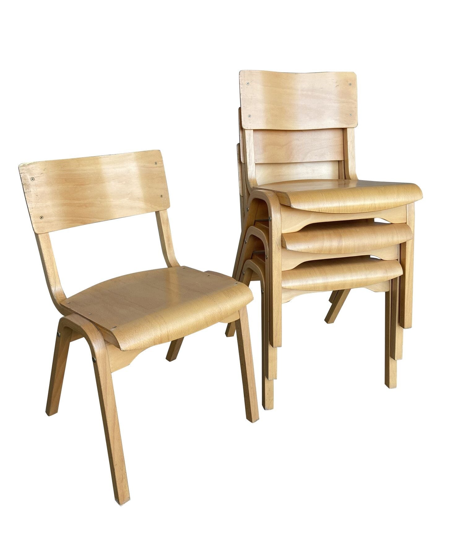 Set of 4 Retro Vintage Reclaimed Wooden Stacking Chairs - 9080a