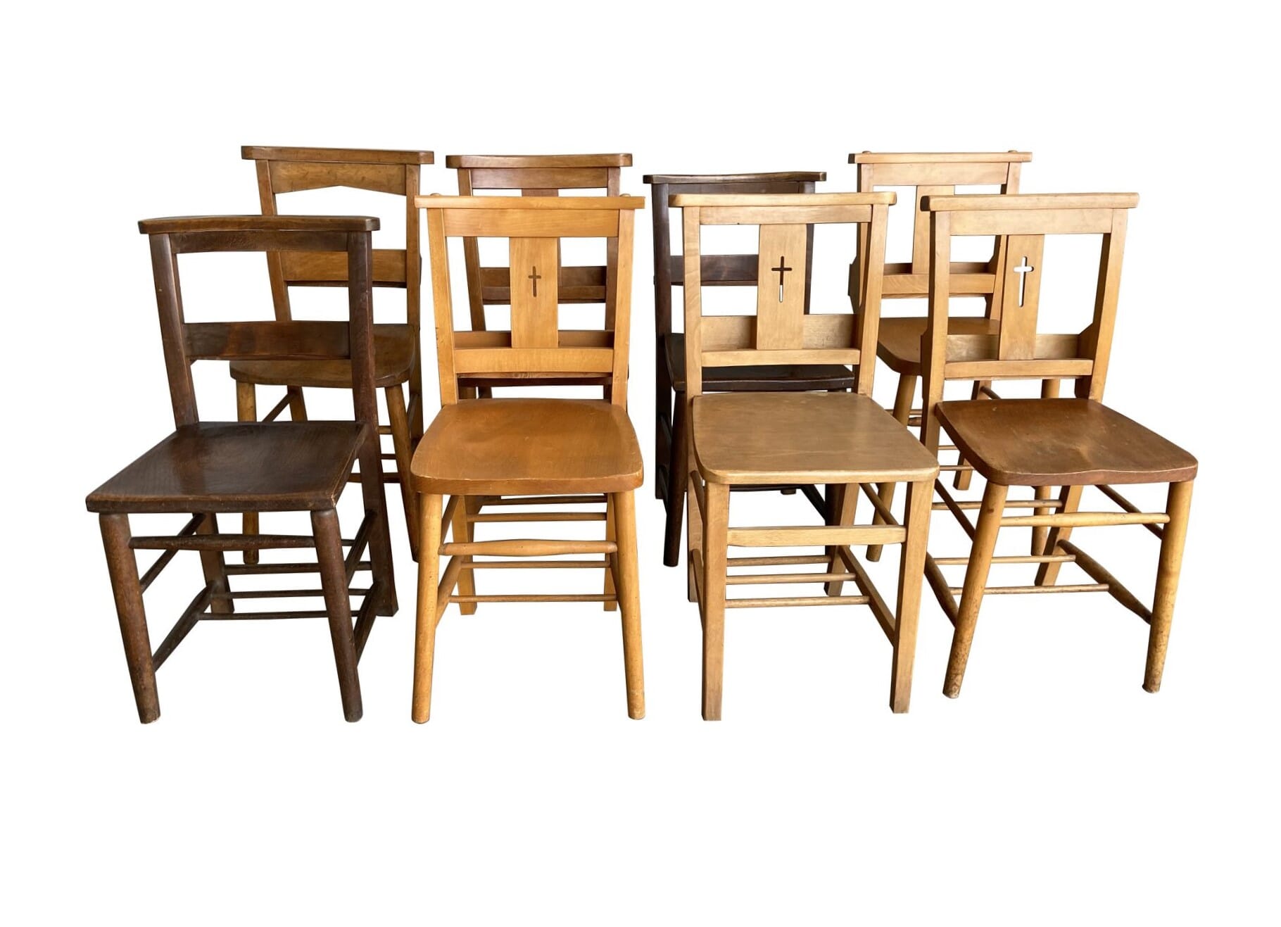 Mixed Set of 8 Antique Reclaimed Church Chairs - D1765