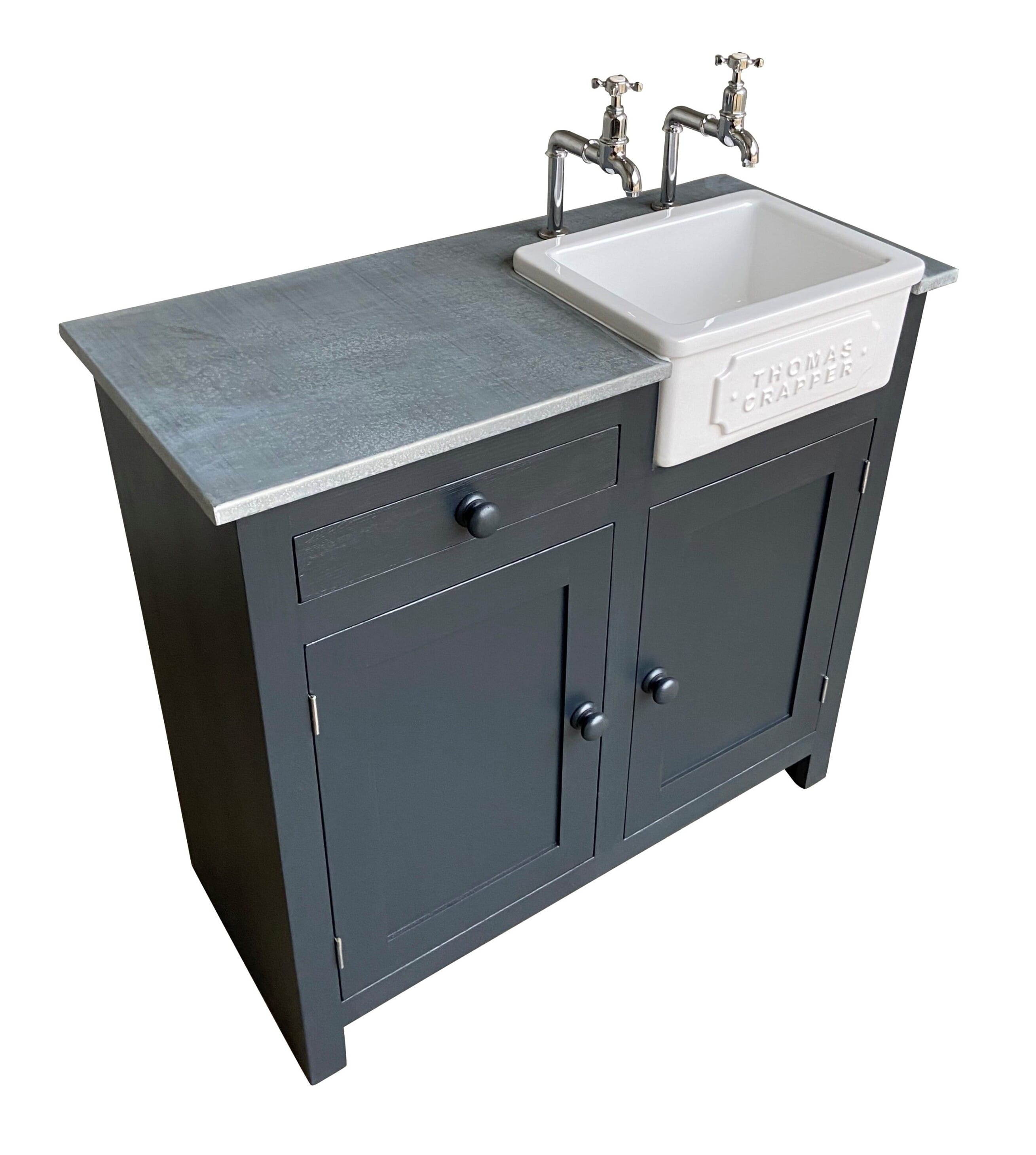 Reclaimed Thomas Crapper Sink Unit With Zinc Top - D1773