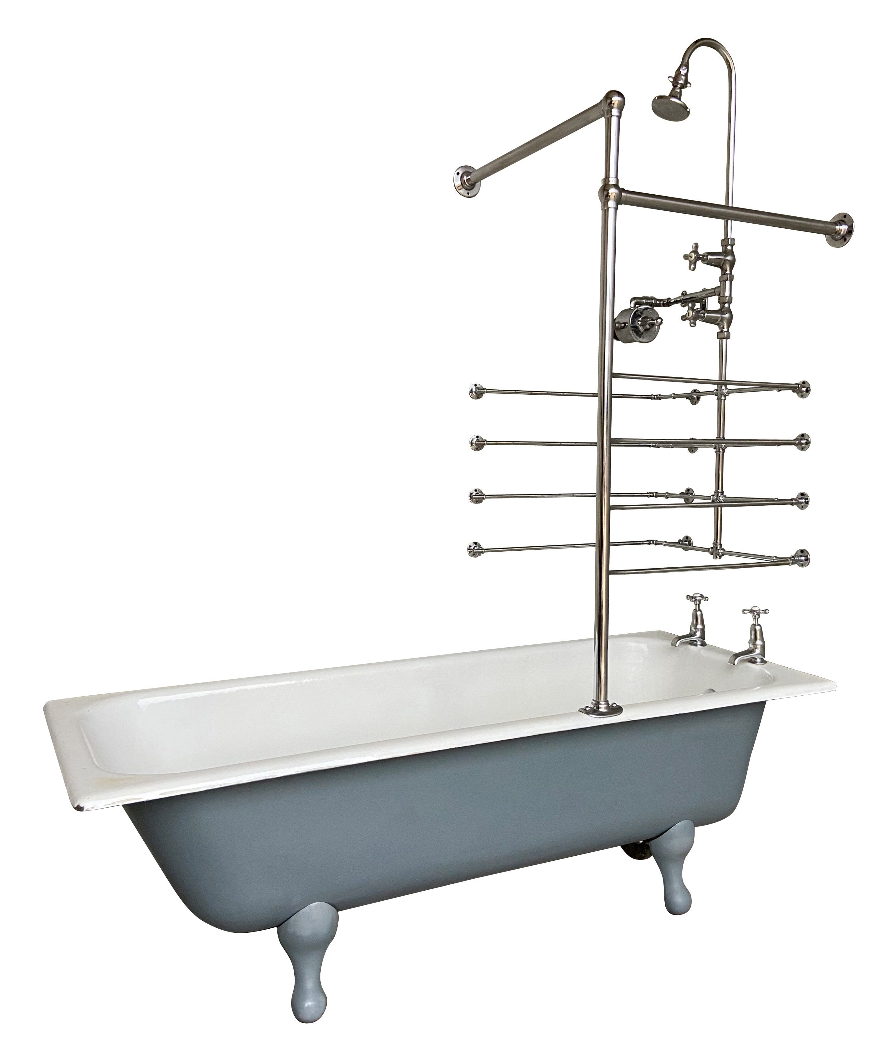 Antique Cast Iron Canopy Shower Bath With Chrome Fittings - 9318