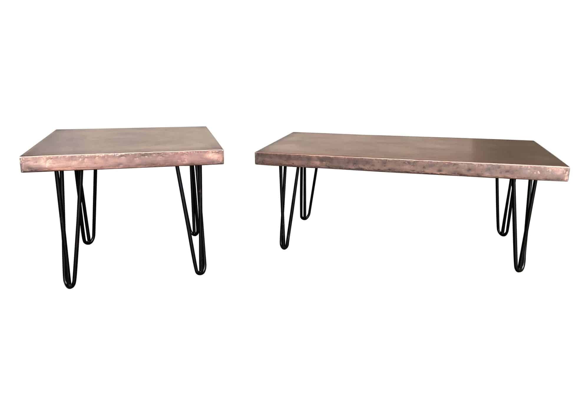 Handmade Antiqued Copper Coffee Tables With Hairpin Legs