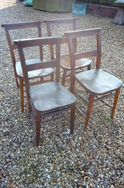 Set of 4 Genuine Reclaimed Church Or Chapel Chairs - 3844