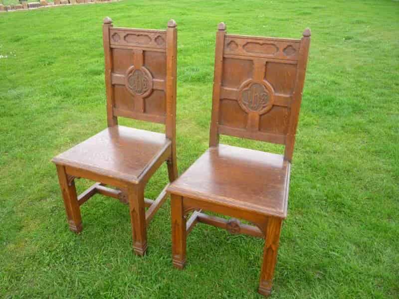 Pair of Victorian Antique Gothic Solid Oak Chairs