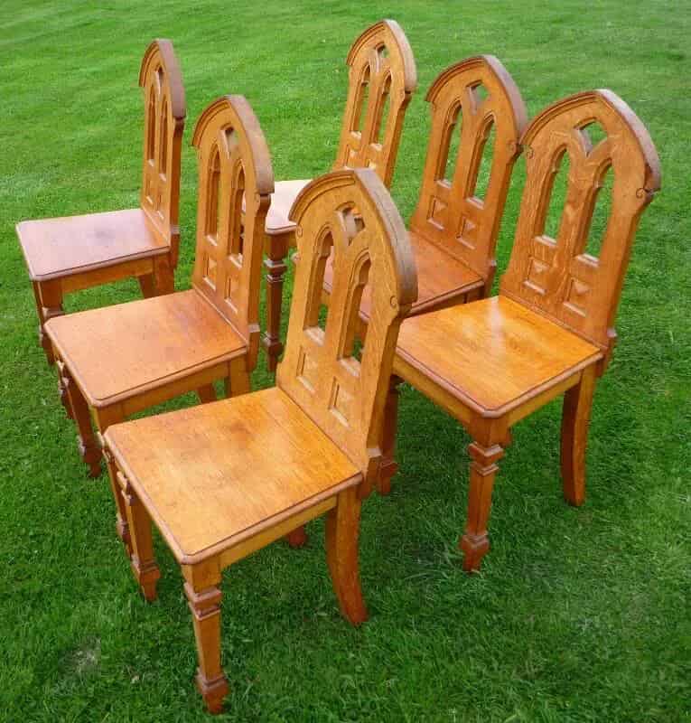 Set of 6 Gothic Oak Chairs