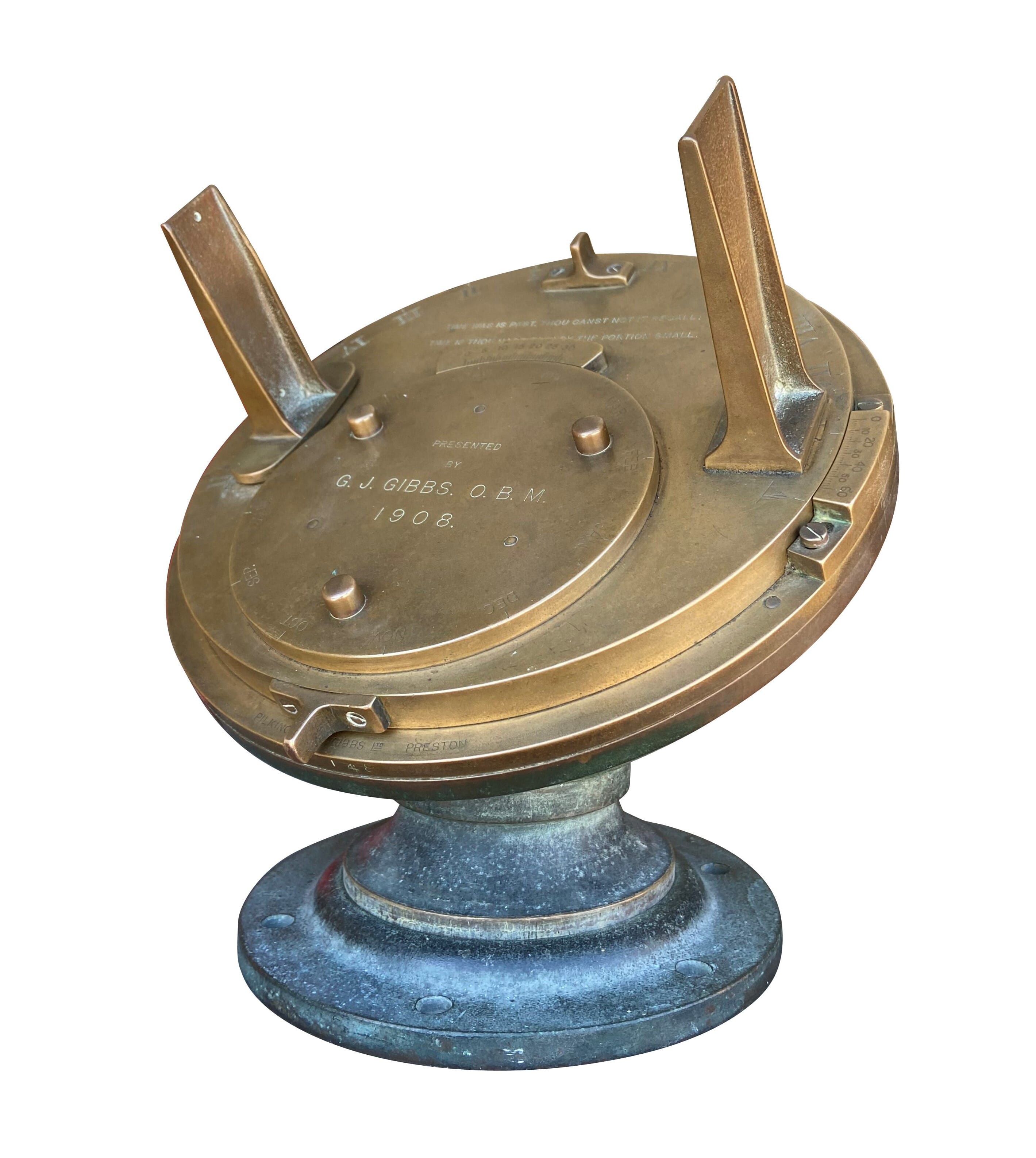 Brass Pilkington & Gibbs Heliochronometer Sundial - 9364