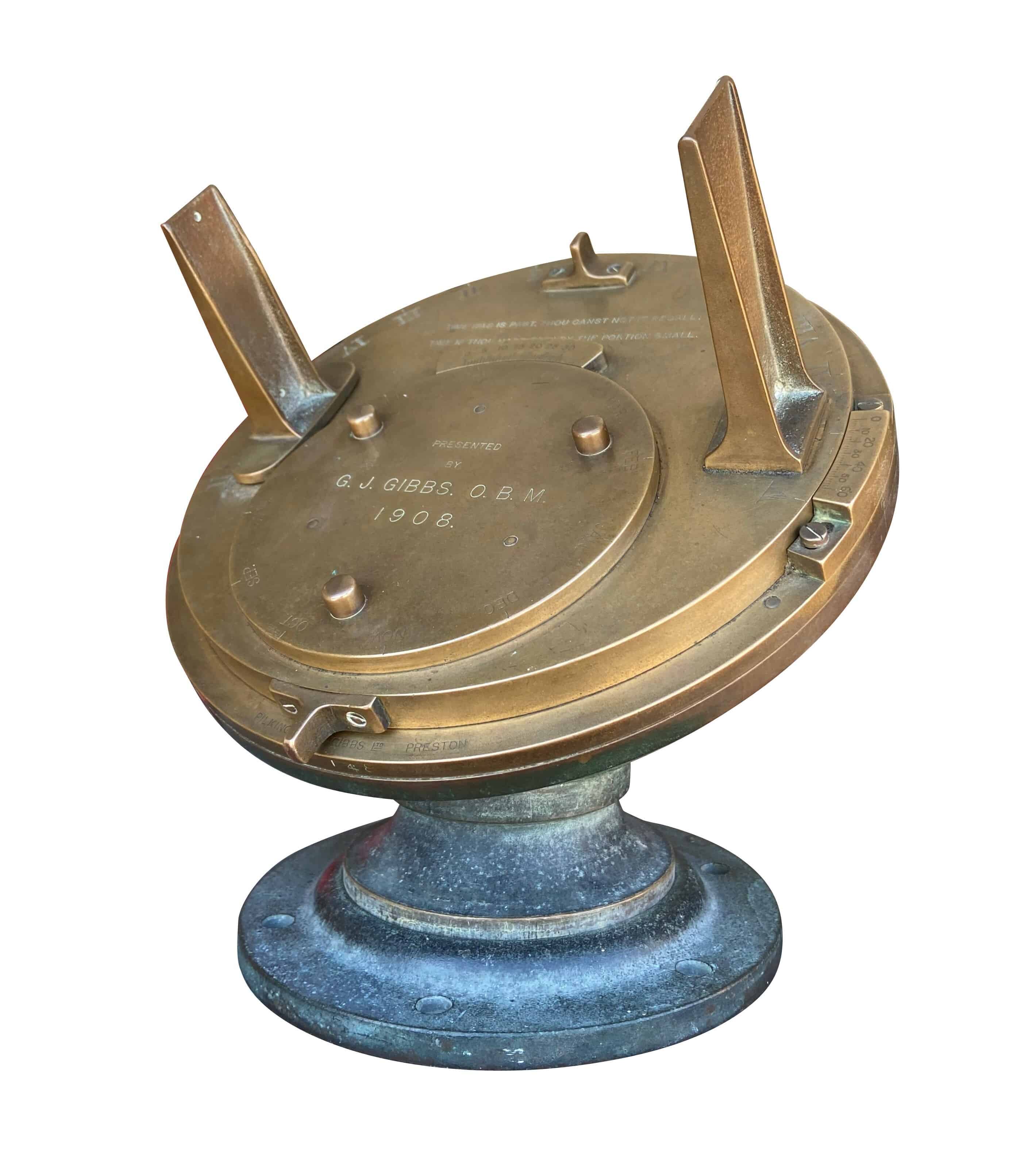 Brass Pilkington & Gibbs Heliochronometer Sundial