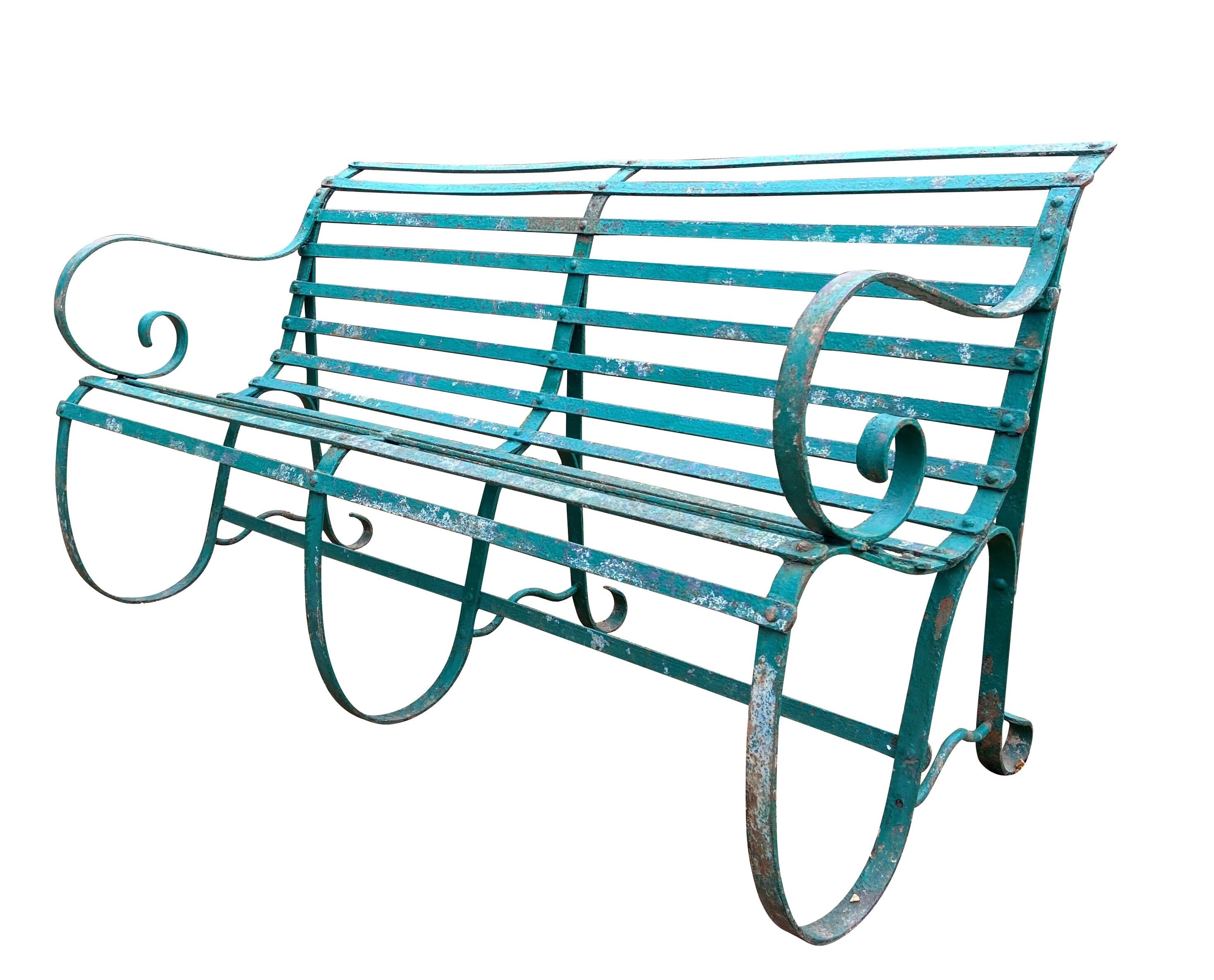 Outdoor Antique Garden Iron Strapwork Bench - 9348