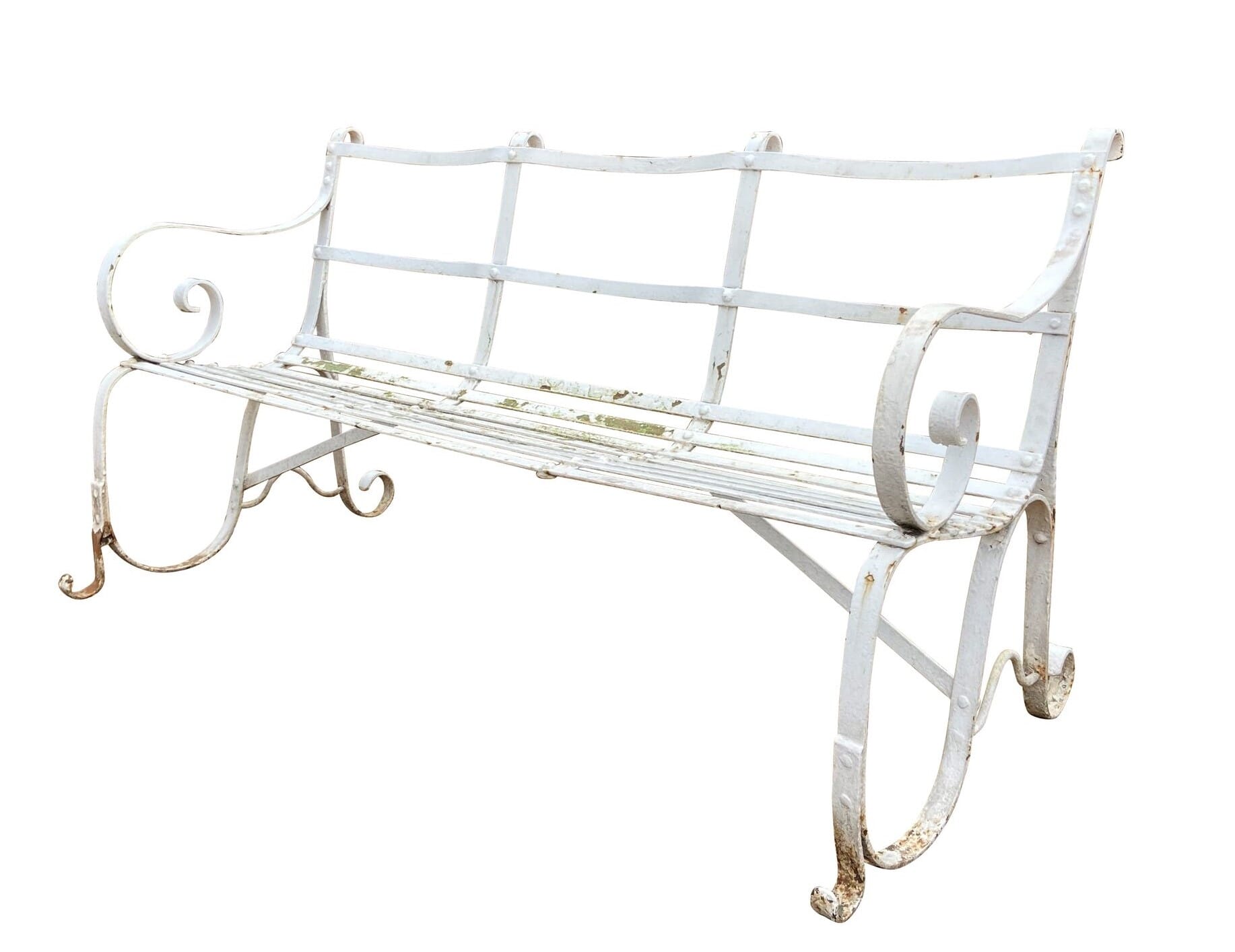 Outdoor Ornate Antique Garden Iron Strapwork Bench - 9349