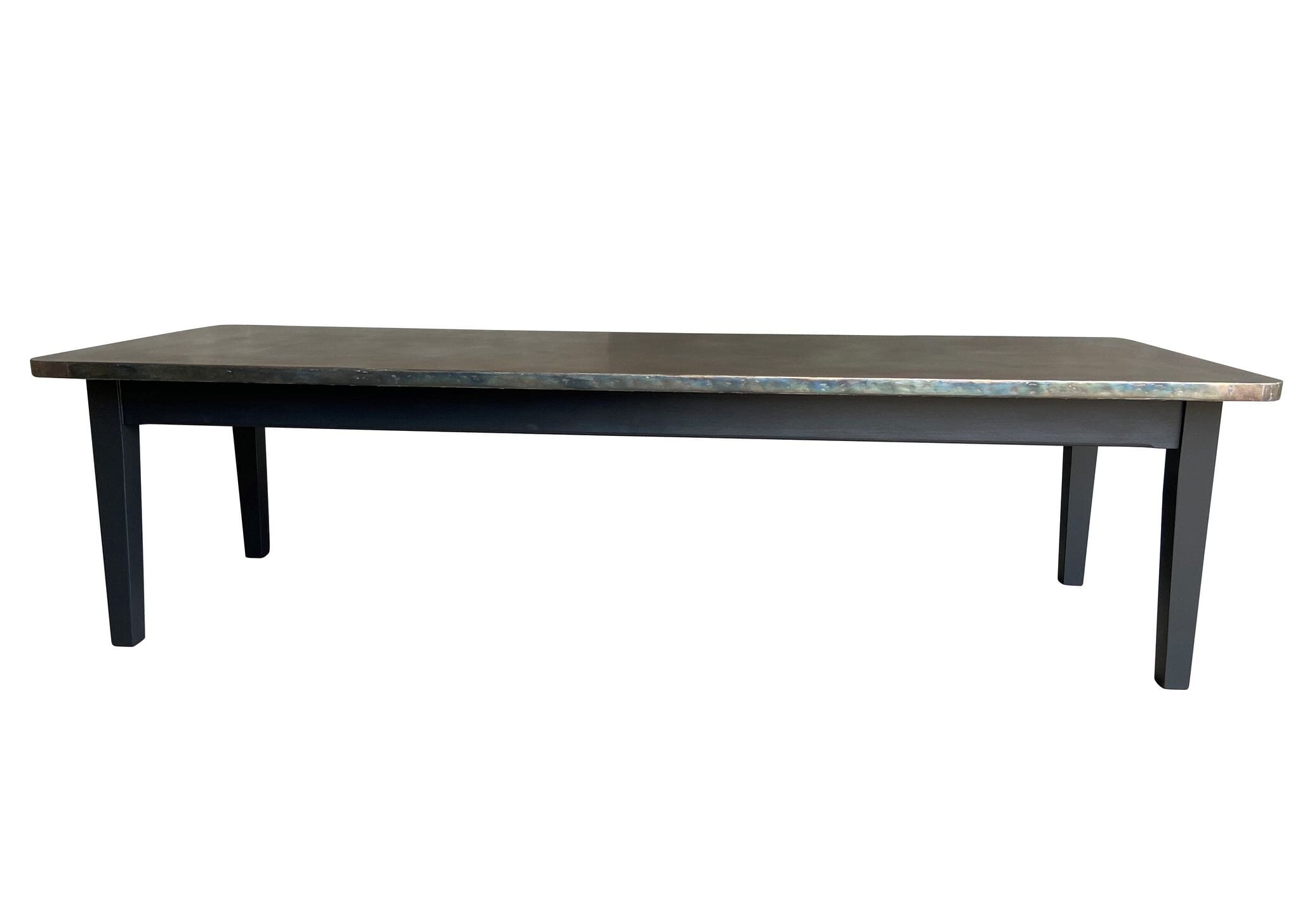 Large Antiqued Zinc Top Kitchen Table With Painted Base - D1795