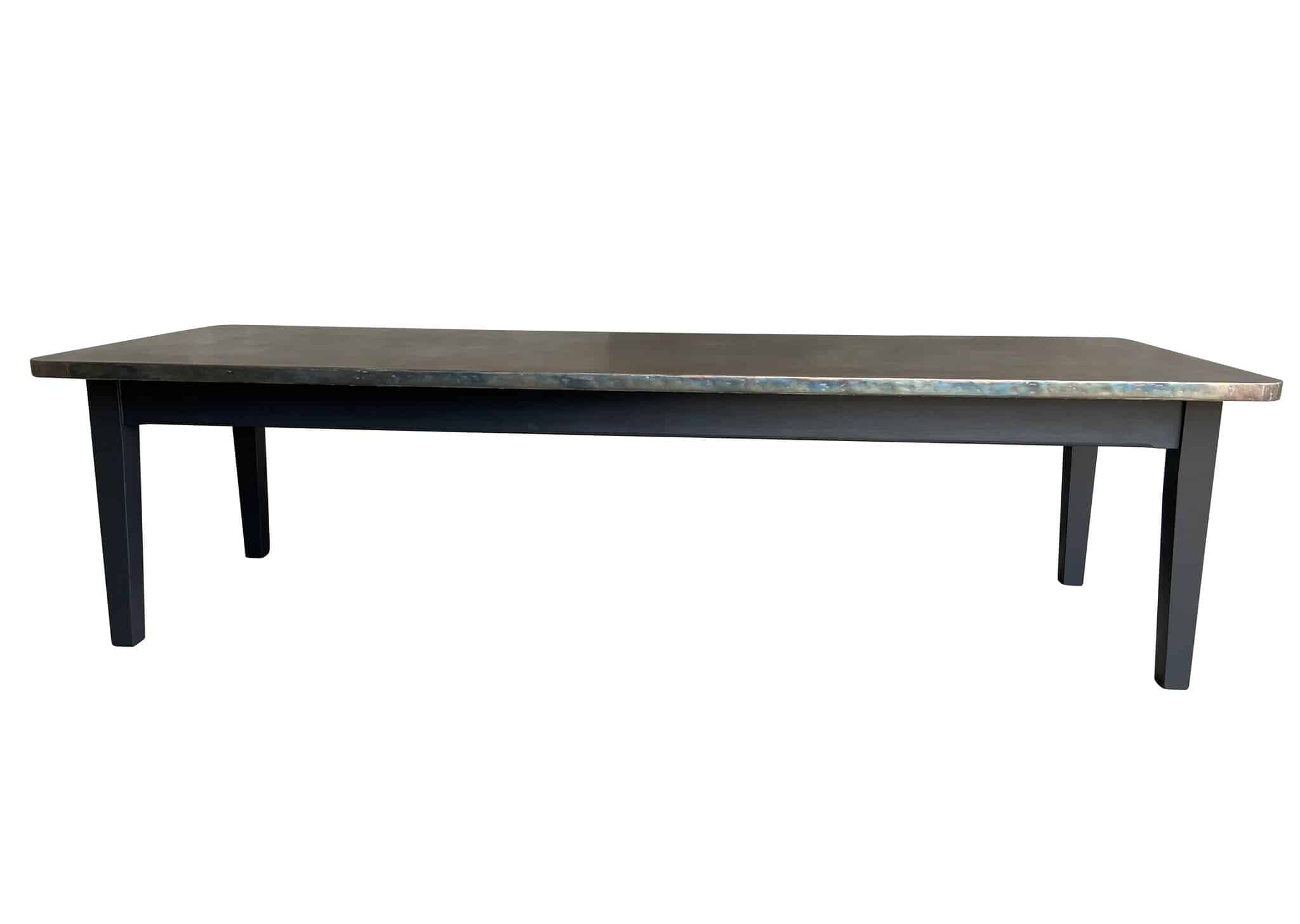Large Antiqued Zinc Top Kitchen Table With Painted Base