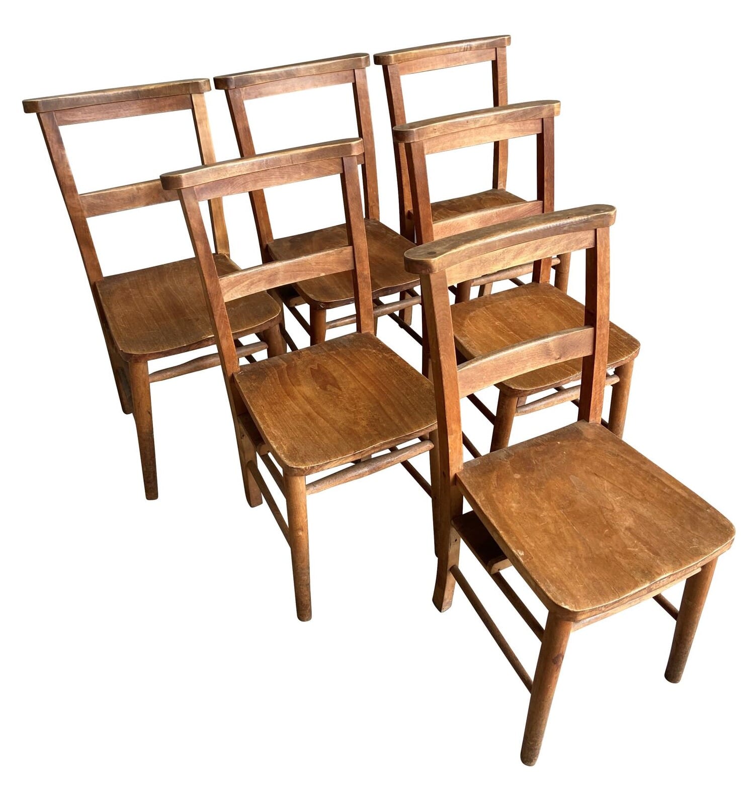 Set of 6 Reclaimed Church Chapel Chairs - 8854set6