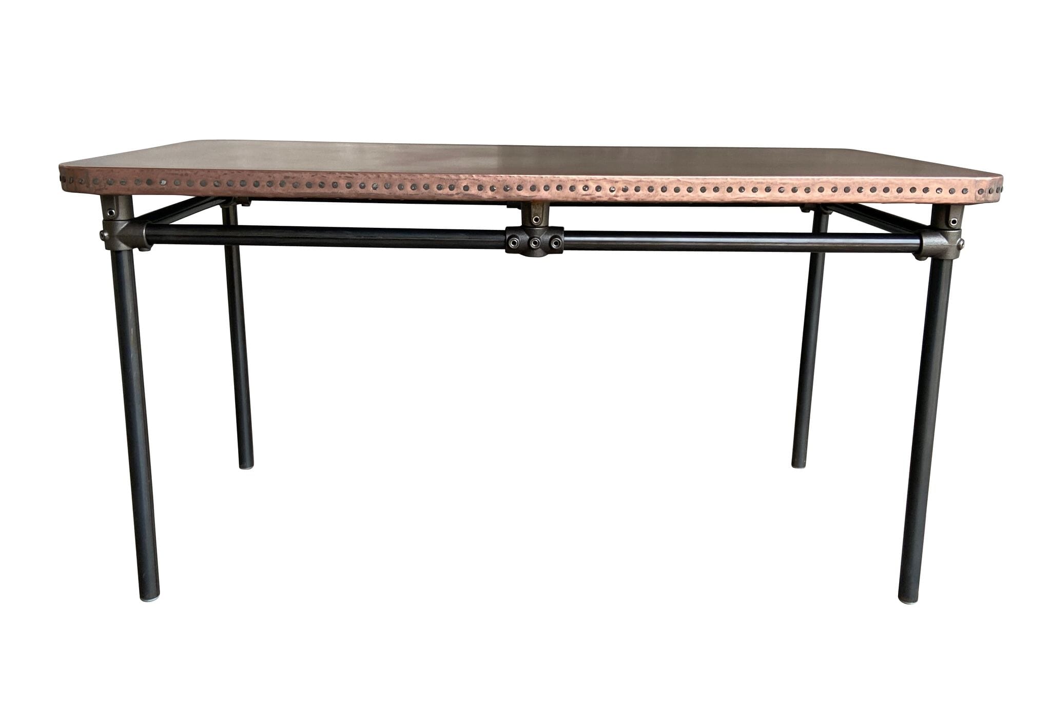 Antique Copper Top Kitchen Table With Dark Metal Base - D1796a