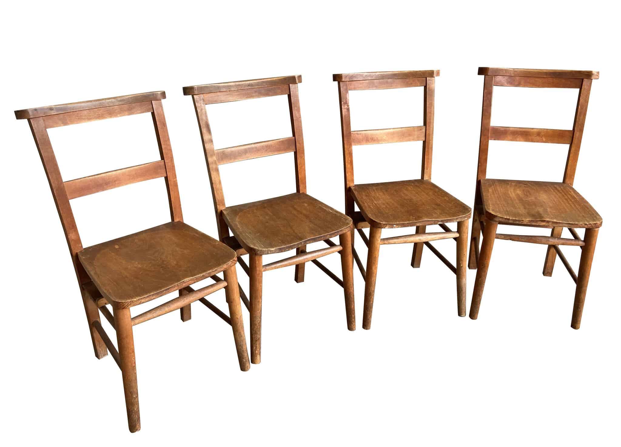Set of 4 Salvaged Church Chapel Chairs