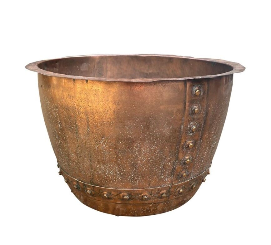 Old Outdoor Copper Garden Pot / Planter - 9379