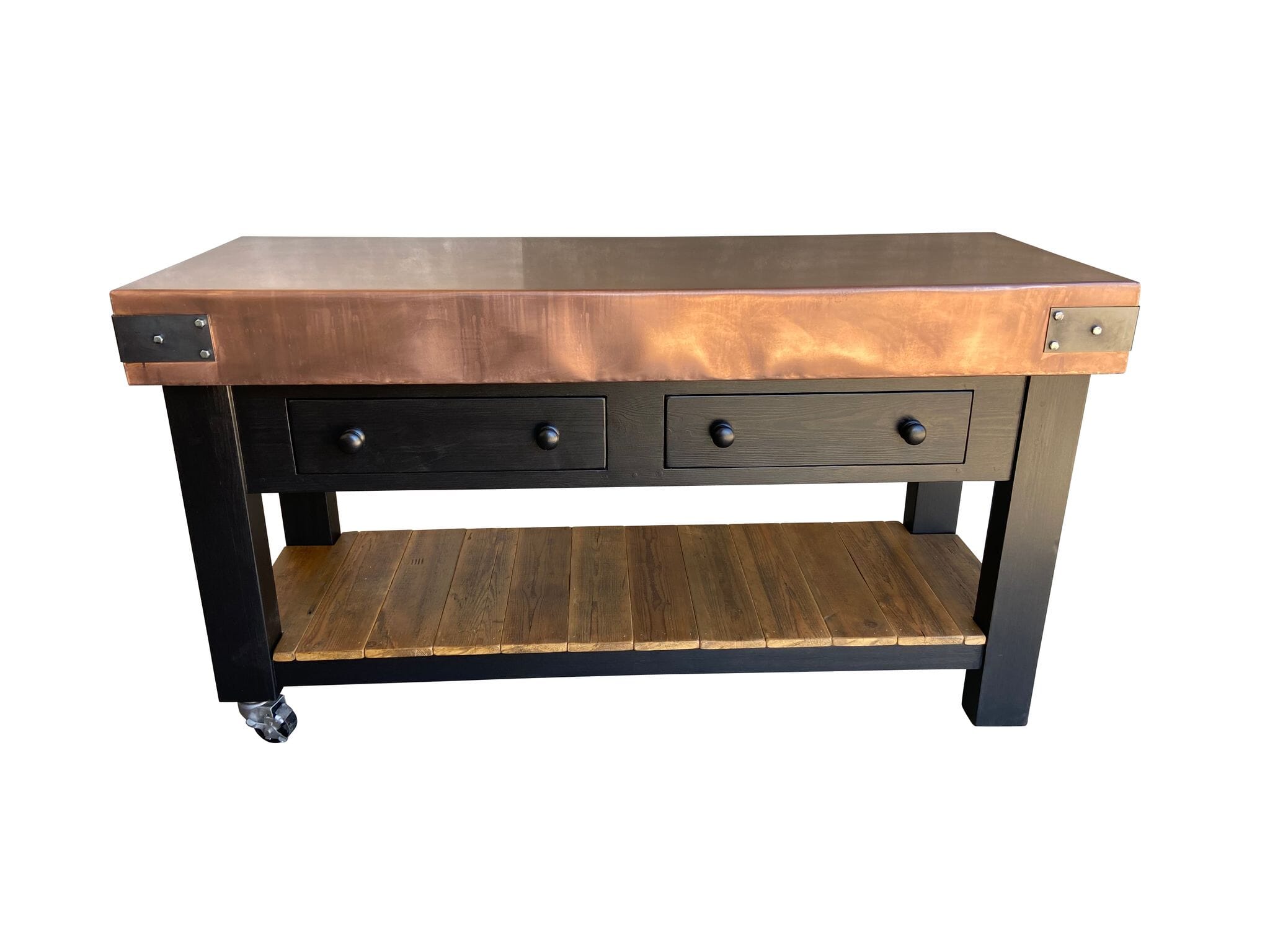 Copper Butchers Block With Drawers & Shelf - D1813