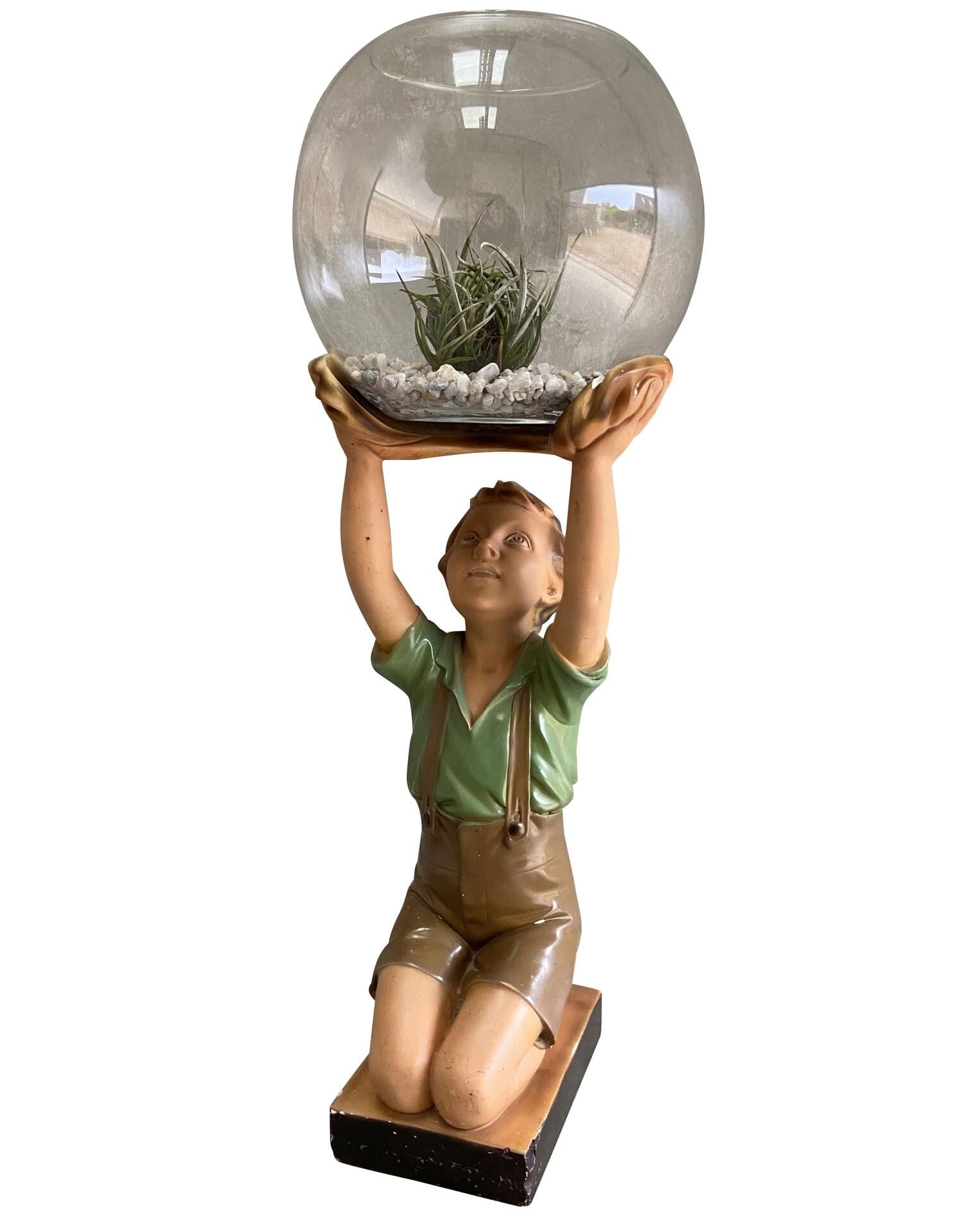 Young Boy Holding a Glass Fish Bowl - D1818