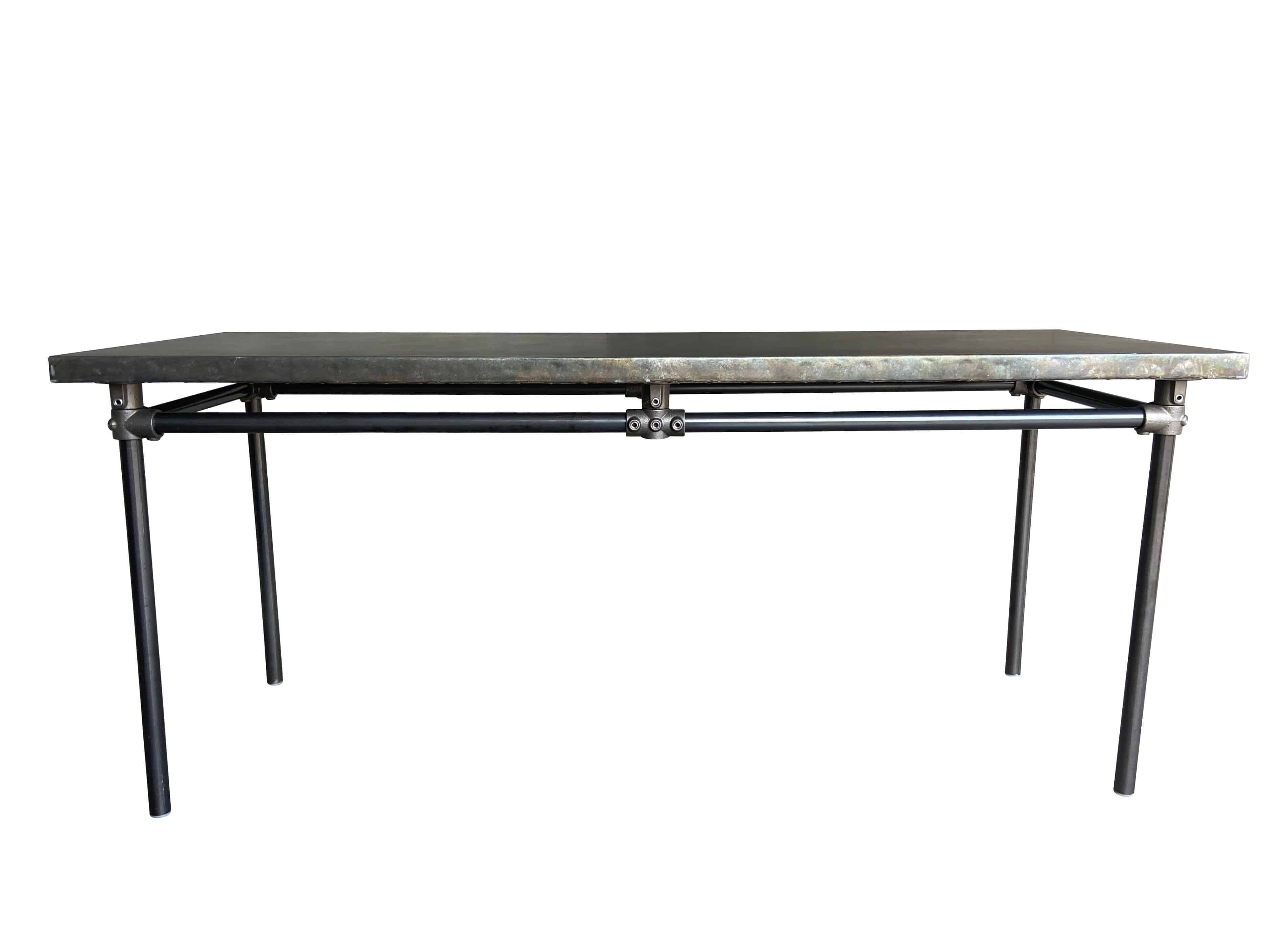 Antique Zinc Top Kitchen Table With Dark Metal Base