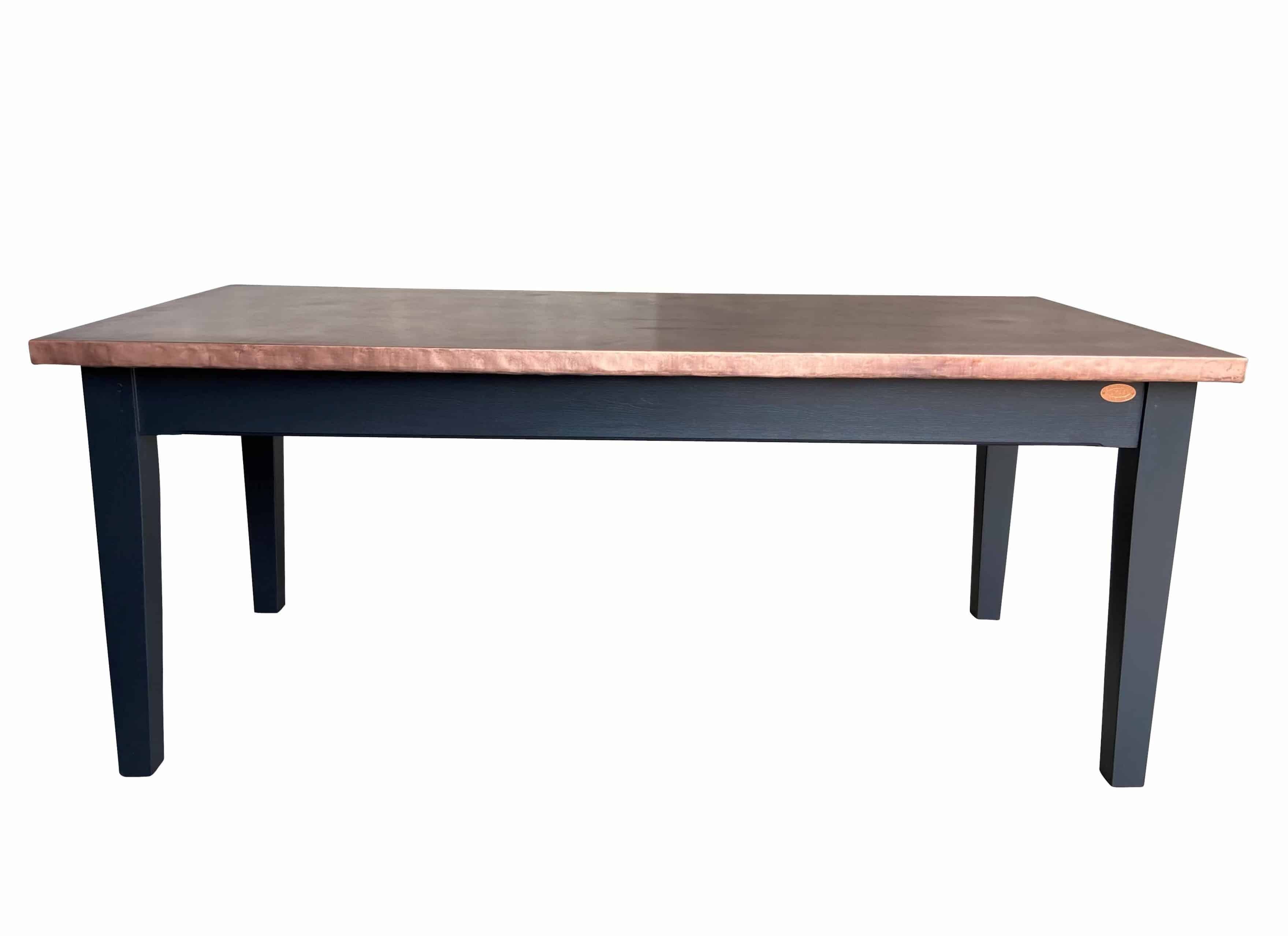 Bespoke Antique Copper Top Table With Painted Base